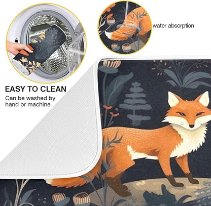 Dish Drying Mat Kitchen Counter Absorbent Two Foxes Coffee Sink Mat Dish Drainer Pad 18 Inch x 16 Inch