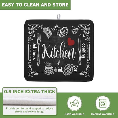 Dish Drying Mats for Kitchen Counter 16 x 18 Inch, Kitchen Drying Mat,Black Coffee Bar Dishes Pad Dish Drainer Rack Mats Absorbent Fast Dry Kitchen Accessories
