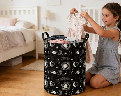 Kids Laundry Basket Star Hamper for Nursery Hamper Cute Kids Storage Bin Room Decor for Home(Black)