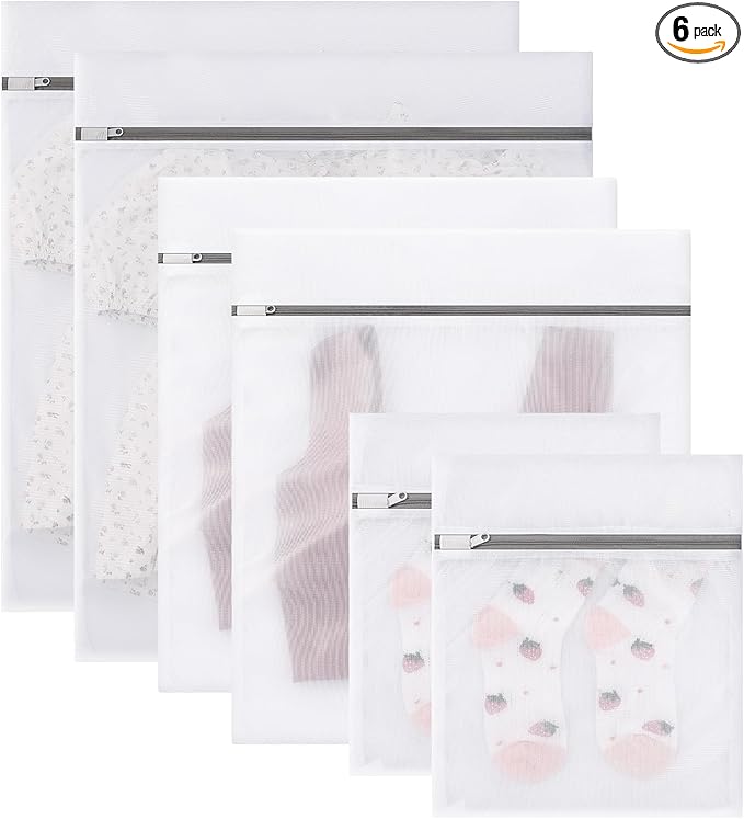 Mesh Laundry Bags for Delicates, Lingerie Wash Bags with Auto-Lock Zipper, 100% Polyester Fine Mesh, White Net, 2XL, 2L, 2S