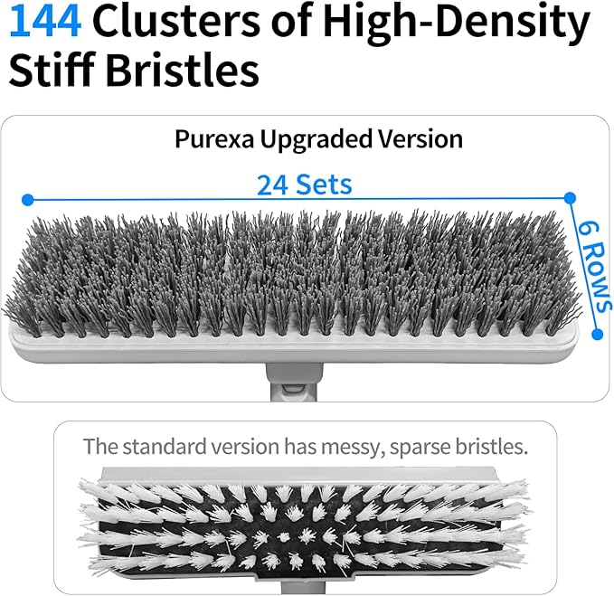 Floor Scrub Brush with 55" Long Handle, 2-in-1 Floor Brush with Built-in Squeegee, Adjustable Angle Head and Stiff Bristles for Tile, Wood, Concrete & Textured Floor Cleaning