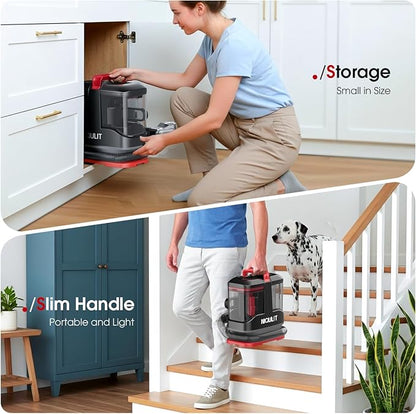 Portable Carpet & Upholstery Cleaner Machine - 15Kpa Deep Cleaning for Area Rugs, Pets, Couch & Car, Cleaning Machine with Dual Size BrushHead & Self-Cleaning System, Spot Cleaner for Stairs/Furniture