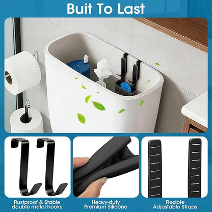 2Pcs Adjustable Toilet Tank Tablet Holder-Hanging Silicone Basket Carrier with Rustproof Hooks for Bowl Cleaner & Bleach Tablet Hanger Pouch Organizer, Accessory Fit Up to 7"Water Level
