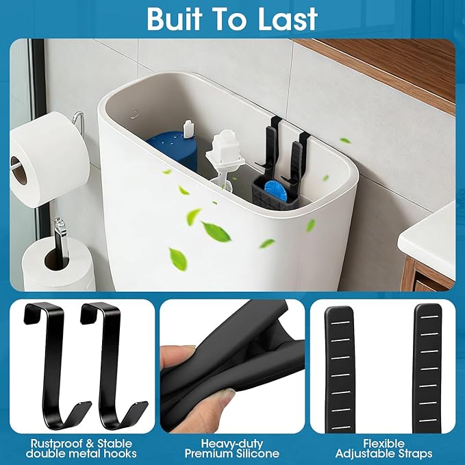 Adjustable Toilet Tank Cleaning Tablet Holder-Hanging Silicone Basket Carrier with Rustproof Hooks for Bowl Cleaner & Bleach Tablet Case Pouch Organizer, Accessory Fit Up to 7" Water Level