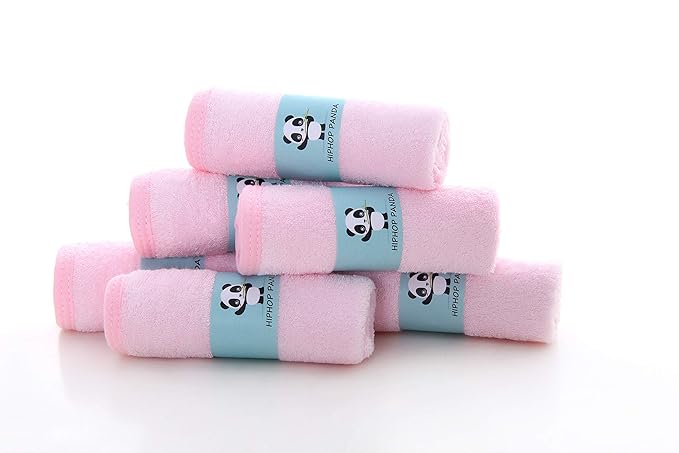 HIPHOP PANDA Baby Washcloths, Rayon Made from Bamboo - 2 Layer Ultra Soft Absorbent Newborn Bath Face Towel - Reusable Baby Wipes for Delicate Skin - Pink, 12 Pack