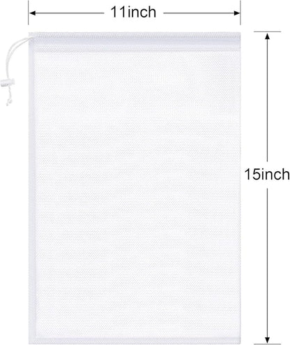 Frienda 6 Pieces Mesh Stuff Sack, 11 x 15 Inch Durable Nylon Drawstring Laundry Bag for Rinsing Beach Toys, Seashell Collecting, Mesh Bags and Travel(White)
