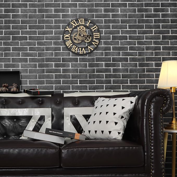 HeloHo 17.7" X 118" Grey Brick Wallpaper Peel and Stick Self-Adhesive Removable 3D Textured Wall Paper for Kitchen Backsplash Living Room Bedroom Decor