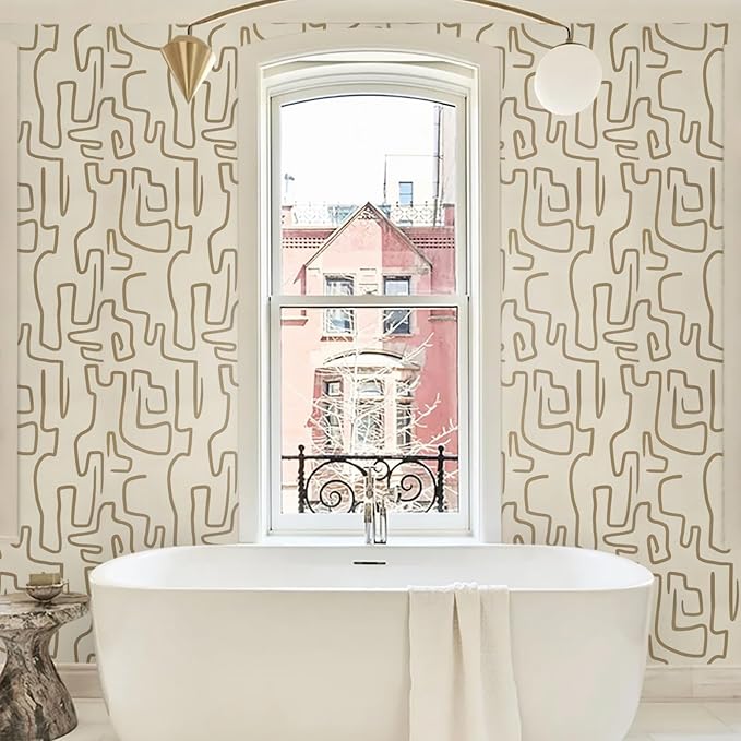Ismoon 17.3"X78.7" Wallpaper Peel and Stick Modern Gold Peel and Stick Wallpaper Abstract Scribbles Wall Paper Removable Self-Adhesive Waterproof Wall Paper for Bathroom Decoration Vinyl Film Roll