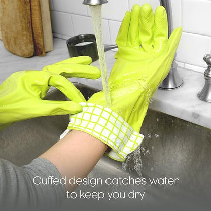 Full Circle Splash Patrol - Natural Latex Cleaning Dish Gloves, Stay-Dry Cotton Cuffs, Durable with Protective Lining, Small/Medium, (1 Pair) Grey