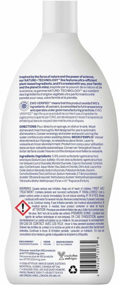 ATTITUDE Dish Soap, EWG Verified, Plant-Based & Vegan Dishwashing Liquid, Naturally Derived, Pink Grapefruit Scent, 23.7 Fl Oz