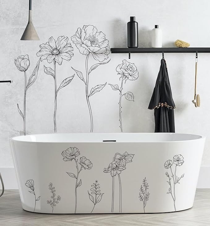 3 Sheets Wall Stickers DIY Boho Flower Wall Decal Removable Waterproof Wall Art Decor for Bedroom Living Room Offices Home Decoration (Black Flower)
