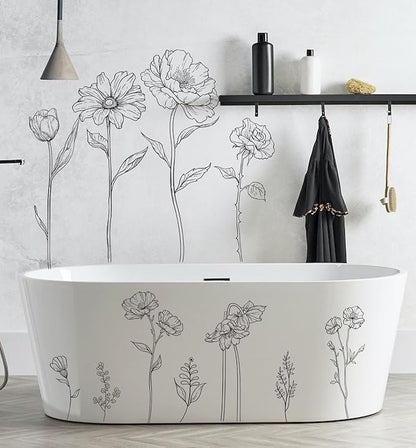 3 Sheets Wall Stickers DIY Boho Flower Wall Decal Removable Waterproof Wall Art Decor for Bedroom Living Room Offices Home Decoration (Black Flower)