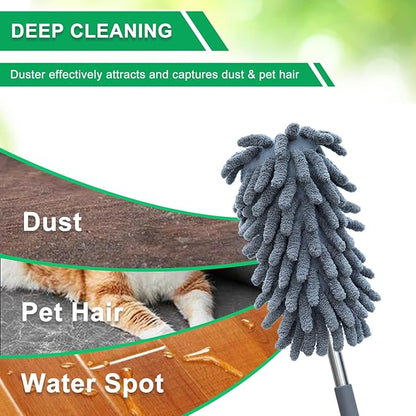 2 Pack Microfiber Duster for Cleaning, Washable Dusters, Extendable Pole, Up to 30 Inch Reachable, Wet and Dry Use Cleaning Tools for Car, Ceiling Fan, Window, Furniture, Office