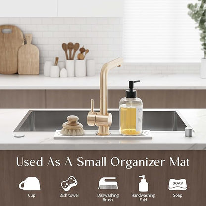 Eormoe Kitchen Sink Faucet Mat - 15.7in Diatomite Sink Protectors for Kitchen Sink, Stone Sink Splash Guard for Kitchen Counter Sink Accessories (Light Grey, 15.7'' x 3.9'')