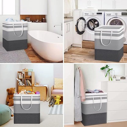 HomeHacks 4-Pack Large Laundry Basket, Waterproof, Freestanding Laundry Hamper, Collapsible Tall Clothes Hamper with Extended Handles for Clothes in the Dorm and Family-(Gradient Grey, 125L)