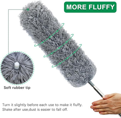 3 Pcs Extendable Microfiber Feather Duster, Electrostatic Bendable Head, Up to 100 Inch Feather Dusters for Cleaning Ceiling Fan, Cobweb, Wall, Furniture