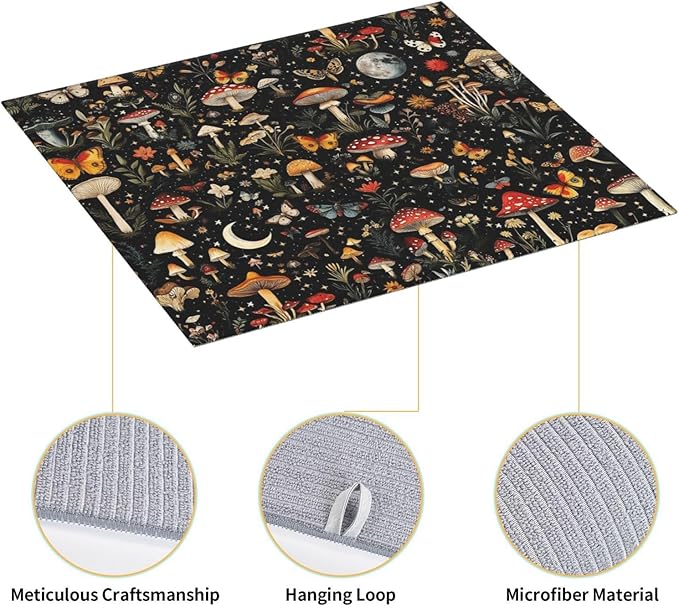 Black Forest Mushroom Butterfly Dish Drying Mats, Absorbent Microfiber Cute Decorative Kitchen Counter Mat, 16 x 18 inch, Washable, Reusable, Foldable for Dishes Utensils, Small Appliances, Home Decor