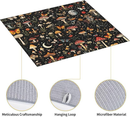 Black Forest Mushroom Butterfly Dish Drying Mats, Absorbent Microfiber Cute Decorative Kitchen Counter Mat, 16 x 18 inch, Washable, Reusable, Foldable for Dishes Utensils, Small Appliances, Home Decor