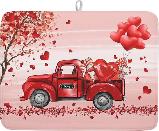 Valentine's Day Dish Drying Mats for Kitchen Counter, Happy Valentine's Day Dish Mat Absorbent Reversible Microfiber Dish Drying Pad Love Kitche Mat Dish Drainer Rack Mats for Coffee Bar 18"x24"