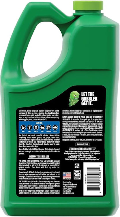 Green Gobbler Industrial Strength Grease and Hair Drain Clog Remover | Drain Cleaner Gel | Safe for Pipes, Toilets, Sinks, Tubs, Drains & Septic Systems | 1 Gallon