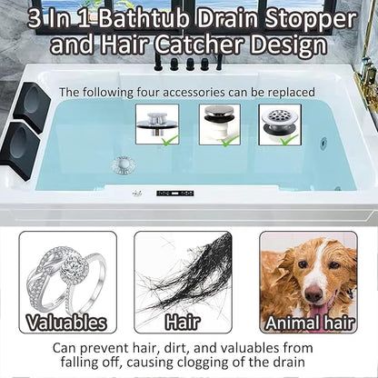 Bathtub Drain Stopper, Pop Up Tub Stopper Plug with Bathtub Drain Hair Catcher Cover, Universal for 1.45 in to 1.8 in Tub Drain, Brushed Nickel
