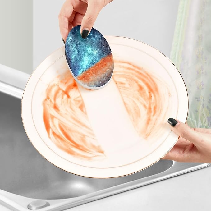 Galaxy Kitchen Scrub Sponges, Pop-up Kitchen Cleaning Sponges Reusable Dish Washing Sponges for Bathroom Household Cleaning 3 Pack - Non Scratch Scrubber