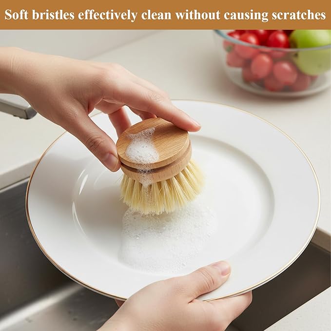 10 Pcs Bamboo Dish Brush Replacement Heads Wooden Washing Up-Brush Heads Bamboo Dish Scrubber Brush Kitchen Wood-Dish Scrubbers Washing Up Brush-Heads for Cleaning Kitchen Utensils