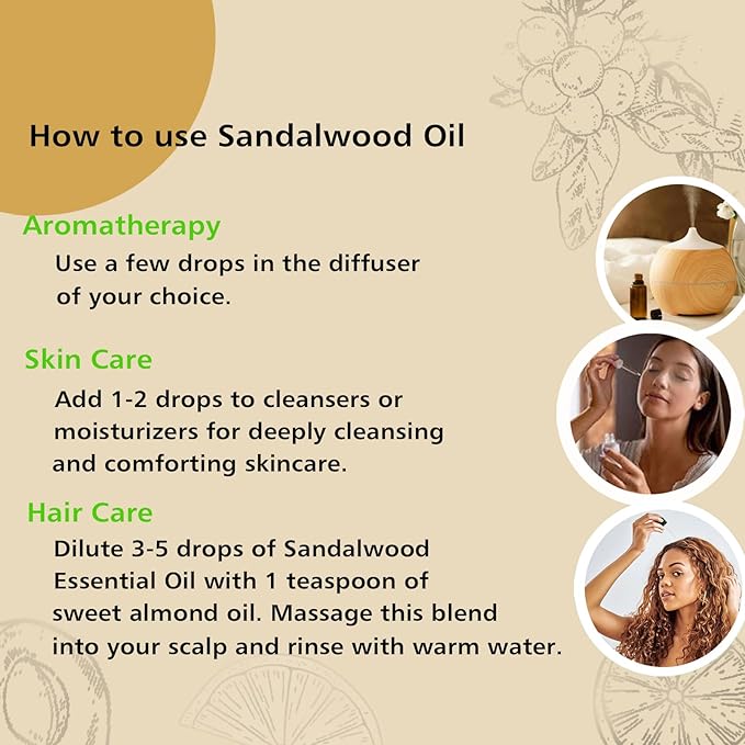 GM Gumili Sandalwood Essential Oil, Home Fragrance Oil Scent Oils for Perfume, Diffuser, Skin, Hair, Roll On - 1 Oz