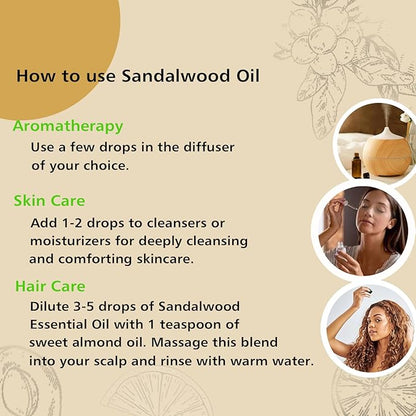 GM Gumili Sandalwood Essential Oil, Home Fragrance Oil Scent Oils for Perfume, Diffuser, Skin, Hair, Roll On - 1 Oz