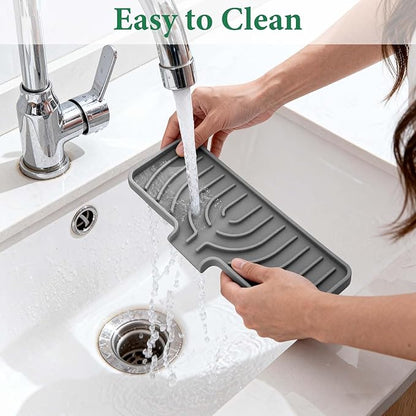 GUUKIN Sponge Holder for Kitchen Sink, Sink Caddy and Soap Tray | 10x4 inch Kitchen Sink Organizer | Compatible with Scrub Daddy, Kitchen Sink Accessories (Grey)