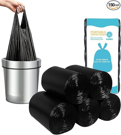 MakMeFre 5Rolls 4Gallon Portable Trash Bags,Thicken Small Garbage Bags for Office,Bedroom,Kitchen Waste Bin(150Counts,Black)