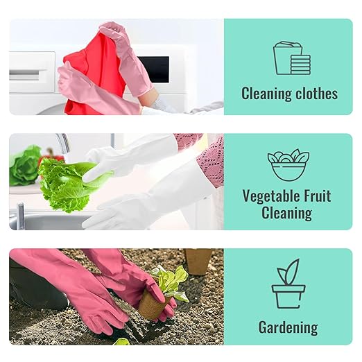 KAQ Rubber Cleaning Gloves for Dishwashing: 4 Pairs Colorful Reusable Kitchen Gloves for Household Washing Dishes - Non-Slip and Flexible for Women - Small