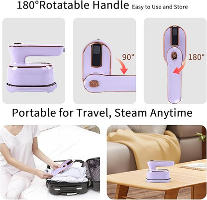1000W Travel Steamer for Clothes, Portable 2-in-1 Handheld Steamer & Iron, 20s Fast Heat-Up, Sharp-Corner Detail Panel, Foldable 180° Handle, Compact for Home & Travel (Grape Purple)