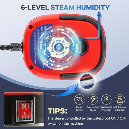 Moongiantgo High Pressure Steam Cleaner, 2500W Portable High Temp Bathroom Power Steamer Cleaning Machine For Home Use Grout Tile Kitchen Grease Car Detailing Engine (110V, Red)