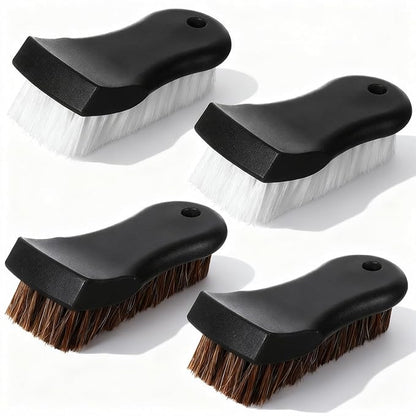 4-Piece Upholstery Cleaning Brush Set, Car Upholstery Brush with Horsehair & Nylon Bristles for Leather, Carpet, Couch, Boat & Auto Interior Detailing