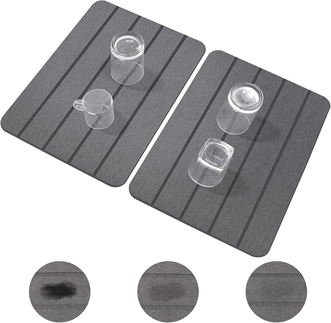 Stone Drying Mat for Kitchen Counter,2 Pack 16''x12'' Quick Dish Drying Stone Mat Kitchen,Double-sided Diatomaceous Earth Stone Drying Mat,No Moisture Residue, Stone Dish Drying Mat (Vertical Stripes)