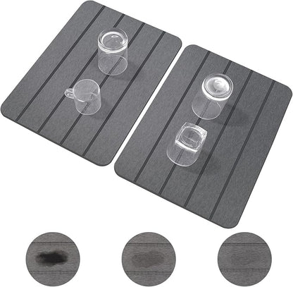 Stone Drying Mat for Kitchen Counter,2 Pack 16''x12'' Quick Dish Drying Stone Mat Kitchen,Double-sided Diatomaceous Earth Stone Drying Mat,No Moisture Residue, Stone Dish Drying Mat (Vertical Stripes)