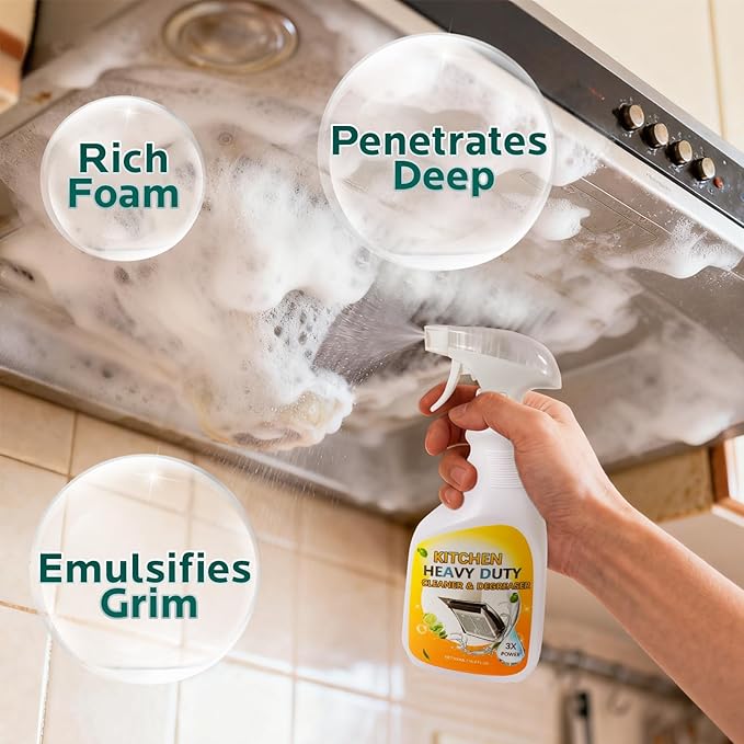 2 Pack Clean Up Kitchen Oil Stains Spray: Foam Cleaner Spray Cuts Through Baked-On Grease on Ovens Stove Tops Grills - Heavy Duty Kitchen Degreaser & Cleaner for Multi-Surface Cookware & Countertop