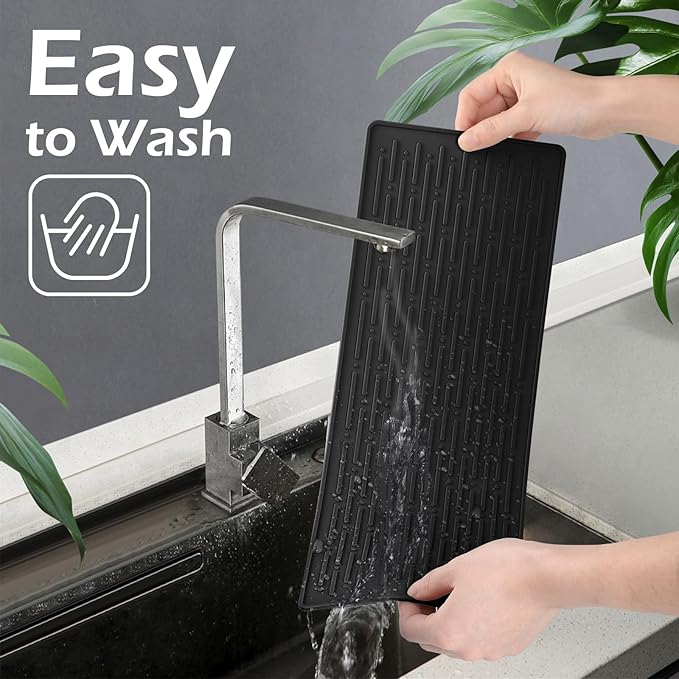 GeeRic Dish Drying Mats, Heat-resistant Silicone Mat for Kitchen Counter, Non-Slip Dish Dry Mat Dishwasher Safe Large, Black