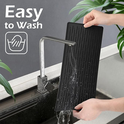 GeeRic Dish Drying Mats, Heat-resistant Silicone Mat for Kitchen Counter, Non-Slip Dish Dry Mat Dishwasher Safe Large, Black