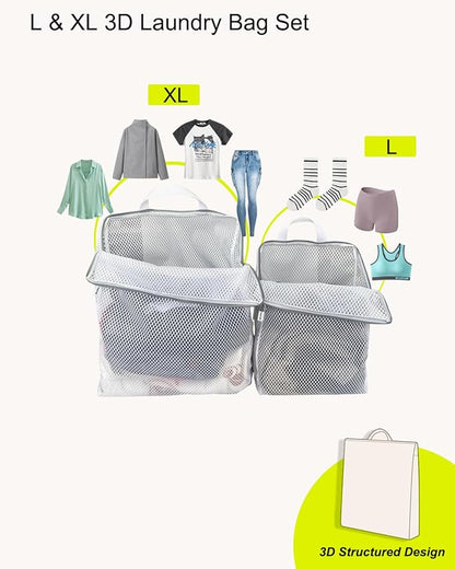 2-Pack Hanging Laundry Bag for Washing Machine, Large & XL Mesh Laundry Bags for Delicates with S Hooks, Durable Zippered Wash Bags for Clothes, Socks, Lingerie