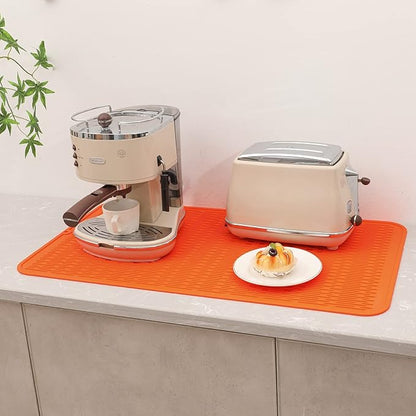 MicoYang Silicone Dish Drying Mat for Multiple Usage,Easy clean,Eco-friendly,Heat-resistant Silicone Mat for Kitchen Counter or Sink,Refrigerator or Drawer Liner Orange 4XL 32 inches x 18 inches