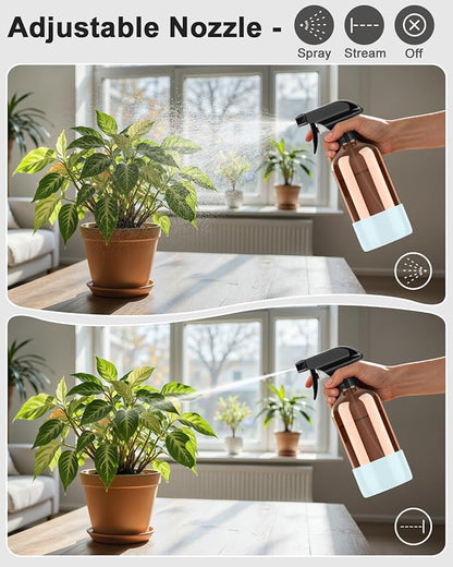 Bontip Amber Glass Spray Bottle with Silicone Sleeve Protection, 16 oz Refillable Spray Bottle for Cleaning Solutions, Plants, Aromatherapy, Facial Hydration (Blue Sleeve(Amber Bottle)