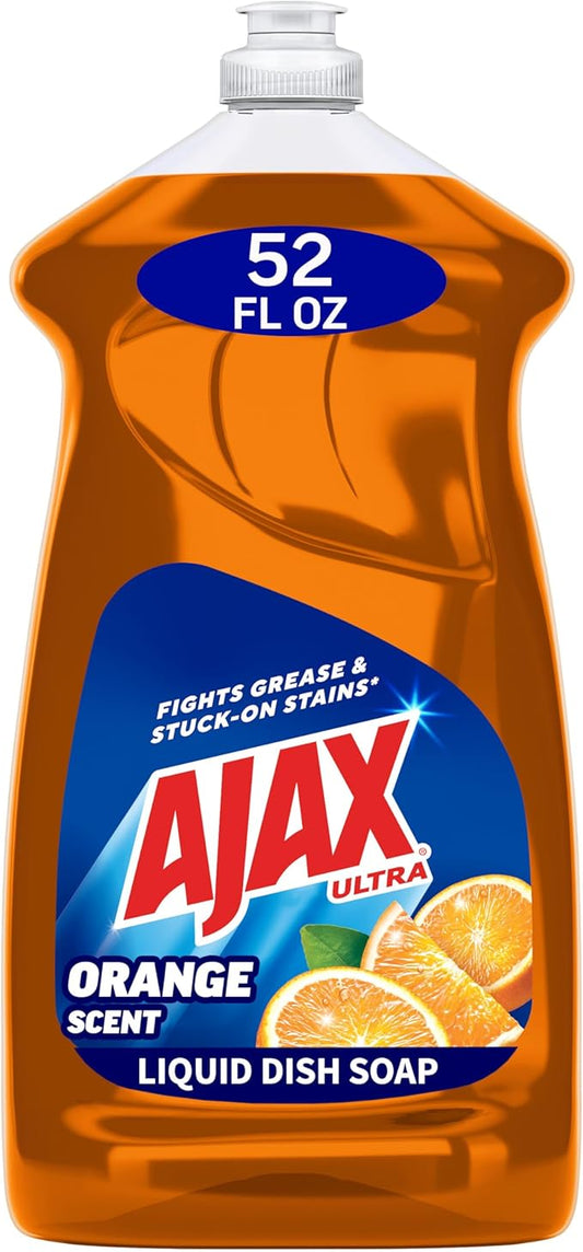 Ajax Ultra Liquid Dish Soap Orange Scent,Triple Action, Mess-Free, Easy-Flip Cap, 52 fl oz Bottle