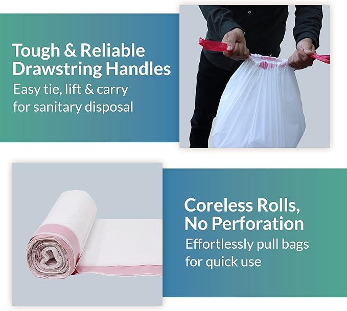 6-10 Gallon Trash Bags Drawstring | 250 Count | 22"x23" | 6, 8, 10 Gallon Drawstring Garbage Bags | White Trash Can Liners | Small - Medium