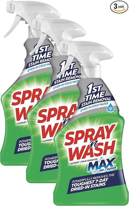 Spray N’ Wash Max Stain Remover Spray, Laundry Pre-Treat for Tough Stains, 16oz (3-count)