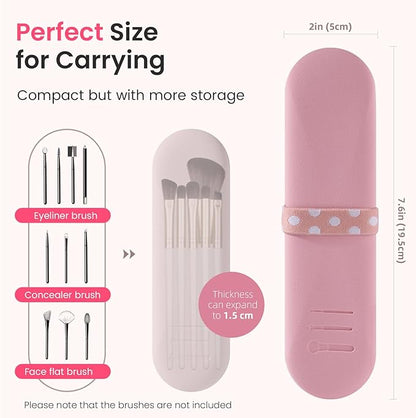 Travel Makeup Brush Holder, Silicon Trendy and Portable Cosmetic Face Brushes Holder, Make Up Organizer Bag Case, Cosmetic pouch,Toiletry Organizer (Pink)