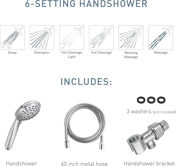 Moen Attune Shower Head with Handheld Sprayer, 6 Shower Head Spray Settings, Chrome Finish, 218H0