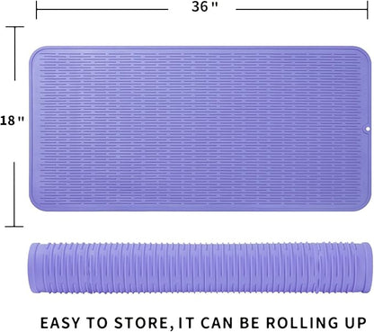 MicoYang Silicone Dish Drying Mat for Multiple Usage,Easy clean,Eco-friendly,Heat-resistant Silicone Mat for Kitchen Counter or Sink,Refrigerator or Drawer Liner Light Purple 5XL 36inches x 18inches
