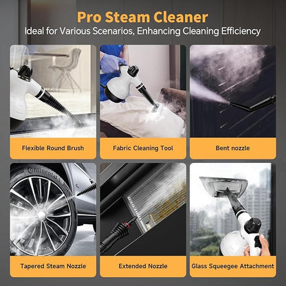 TICYACK Handheld Steam Cleaner, Steam Cleaner with 16 PCS Accessory & Safety Lock, Capacity, Multi-Surface Deep Cleaning for Home, Car, Bathroom, Grout, Floor, Window(White/Black)